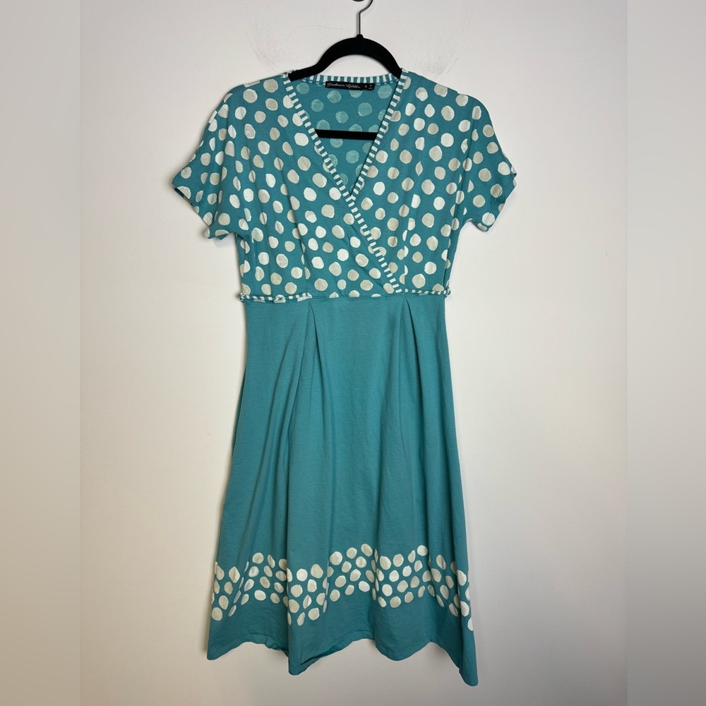 Gudrun Sjoden Teal Dress with White Polka Dots
